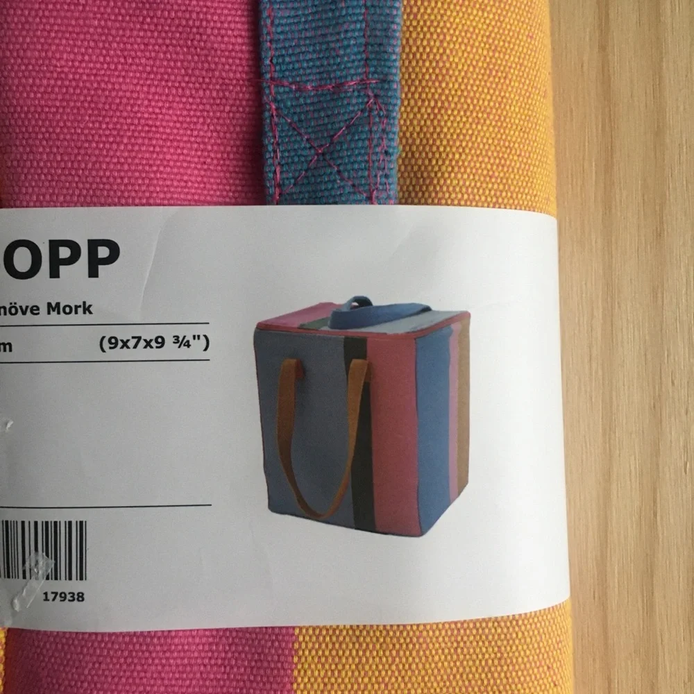 Ikea Alsopp Multi Color Striped Fabric Lunch Bag